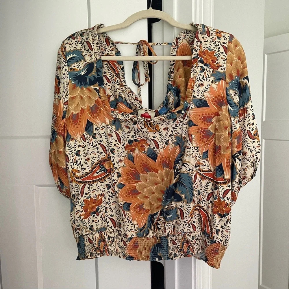 NWT Farm Rio Bambina Floral Square Neck Elastic Back Tie Top - Picture 3 of 6